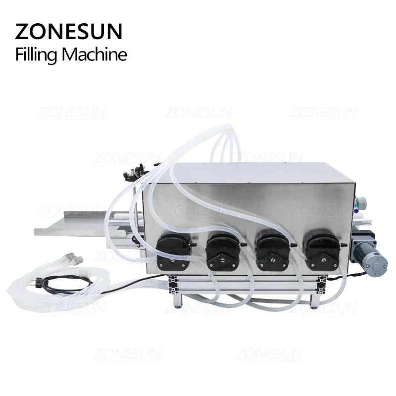 Desktop Automatic 4 Heads Peristaltic Pump Liquid Filling Machine With Conveyor for Perfume Water Filler ZONESUN ZS-DTPP4B