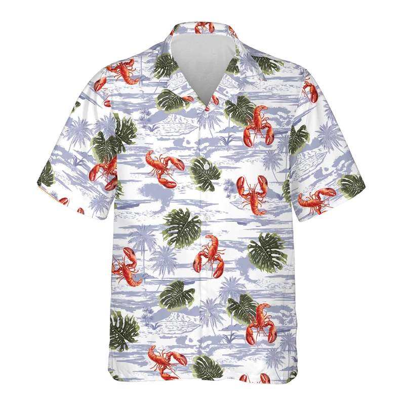 

Hawaiian Lobster Anchor 3D Printed Shirts For Men Clothes Harajuku Fashion Seafood Beach Shirt Aloha Short Sleeve Blouses Tops