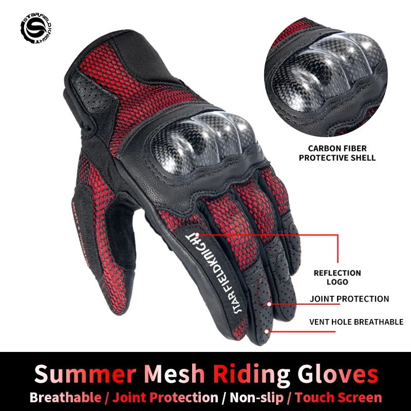 SFK Motorcycle Gloves Summer Mesh Breathable Carbon Fiber Shock Absorption Protect Full Finger Motorbike Race Riding Equipment