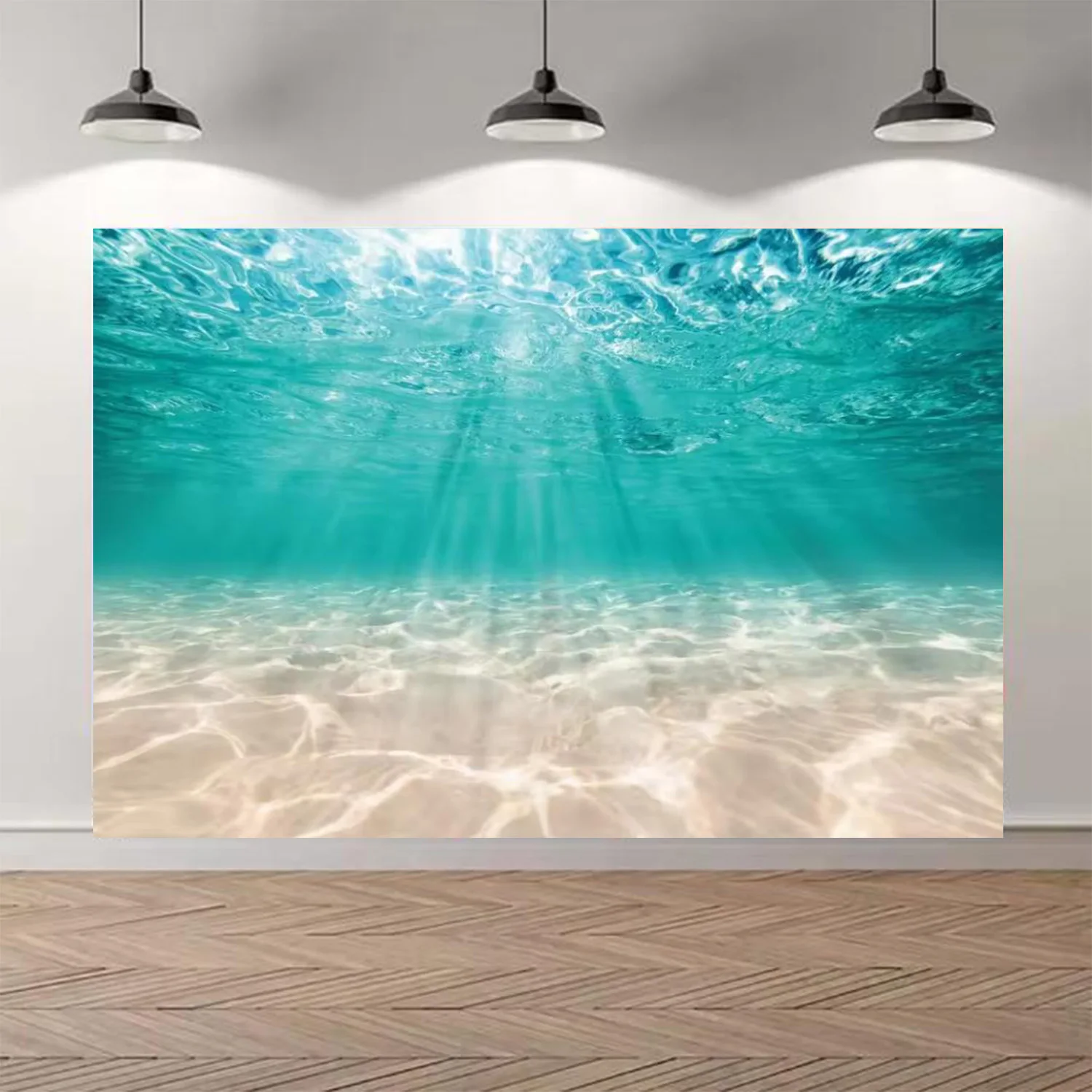 Blue Underwater World Backdrop with Sunlit Ocean Ripples for Summer Beach Pool Parties