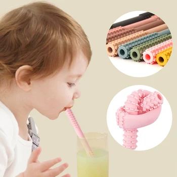 1PCS Baby Toy Silicone Molar Straw Baby Teether With Brush Baby Teething Toys Molar Silicone Handle Chewing Toy 4
