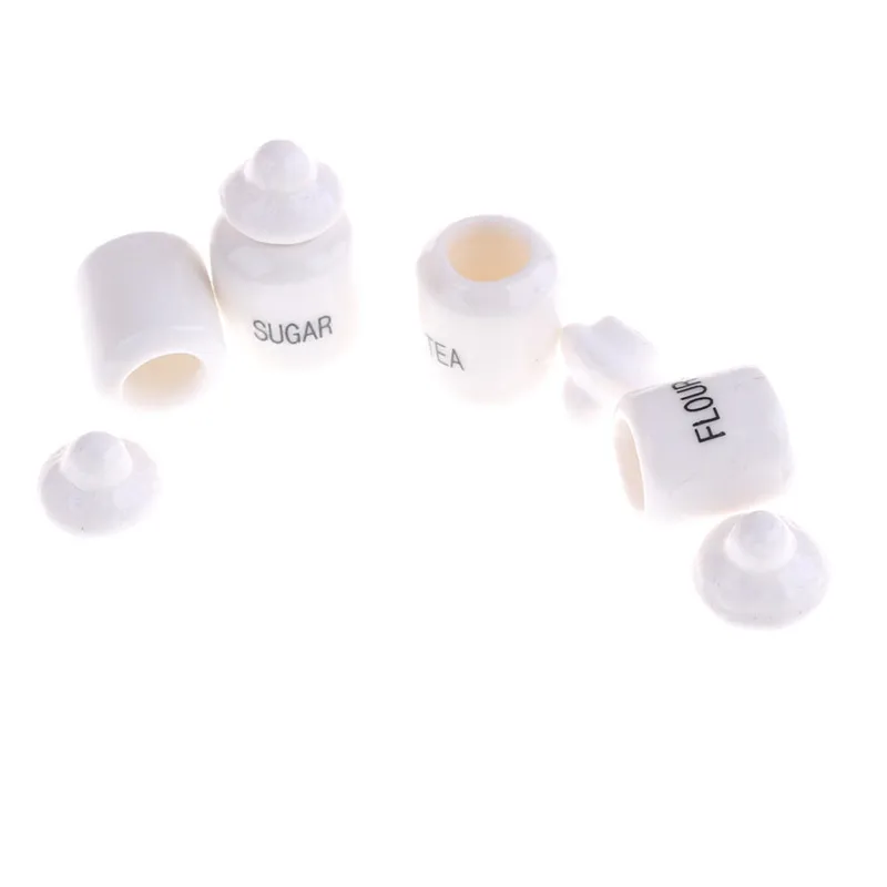 4pcs 1:12 Doll House Miniature Cute White Ceramic Storage Jars Kitchen Accessories Classic Pretend Play Furniture Children Toys 5