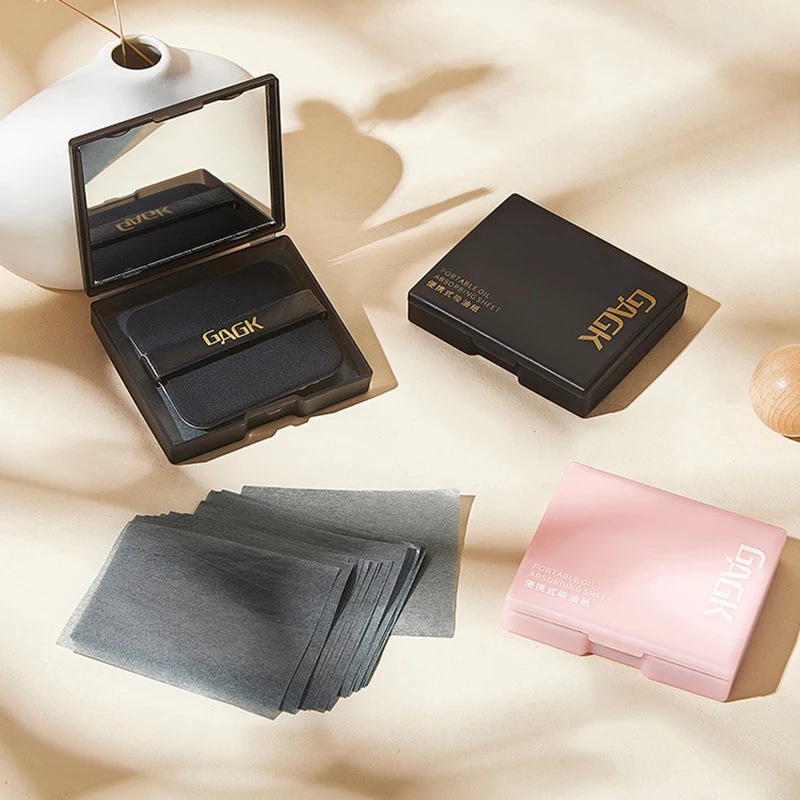 Facial Oil Control Special Blotting Paper Convenient Bamboo Charcoal Oil Absorption Refreshing with Mirror Puff Blotting Sheets