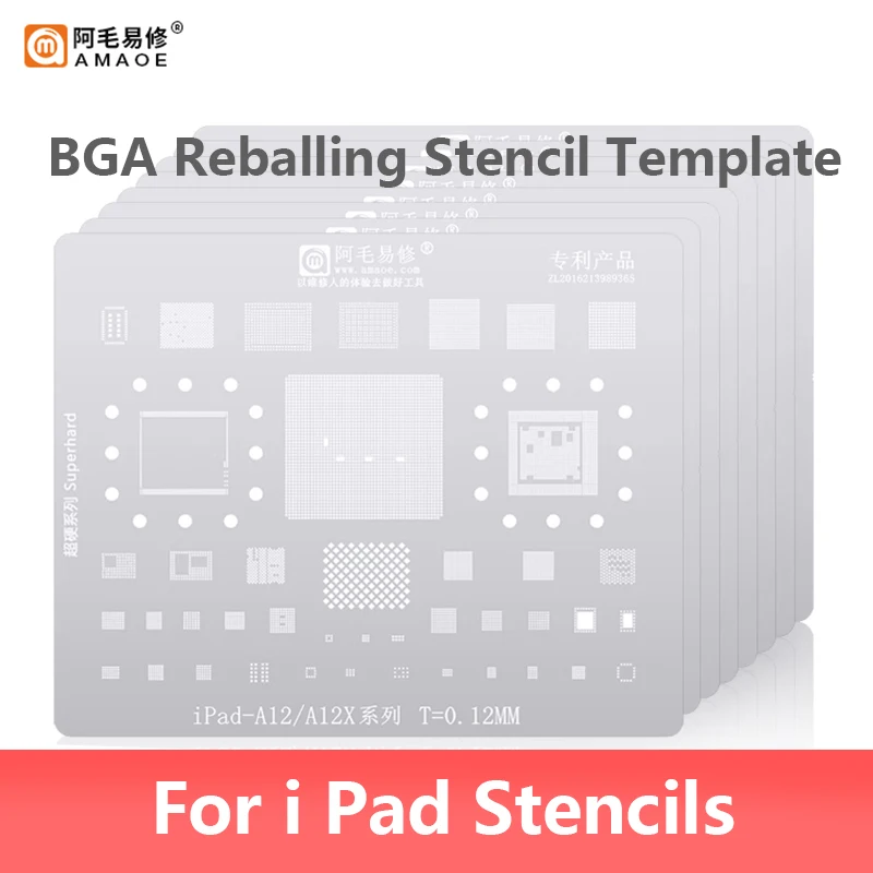 

AMAOE 0.12MM BGA Reballing Stencil for Pad 2 3 4 5 6 Air Mini Pro A14 A9 A10X A12 A12X Universal IC Chip Planting Tin Template