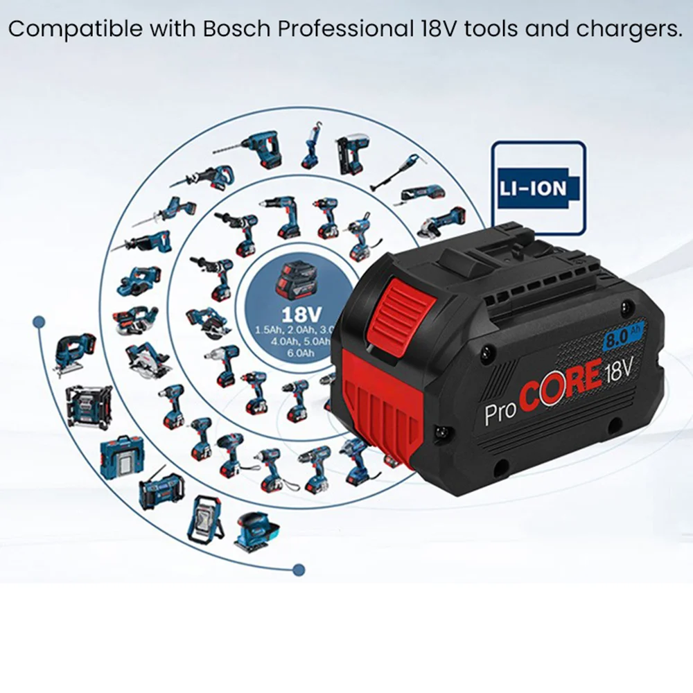 Batterie 18V 8.0Ah Compatible Bosch ProCORE - Remplacement GBA/ProCORE 8Ah, Li-ion, Protection Décharge Profonde