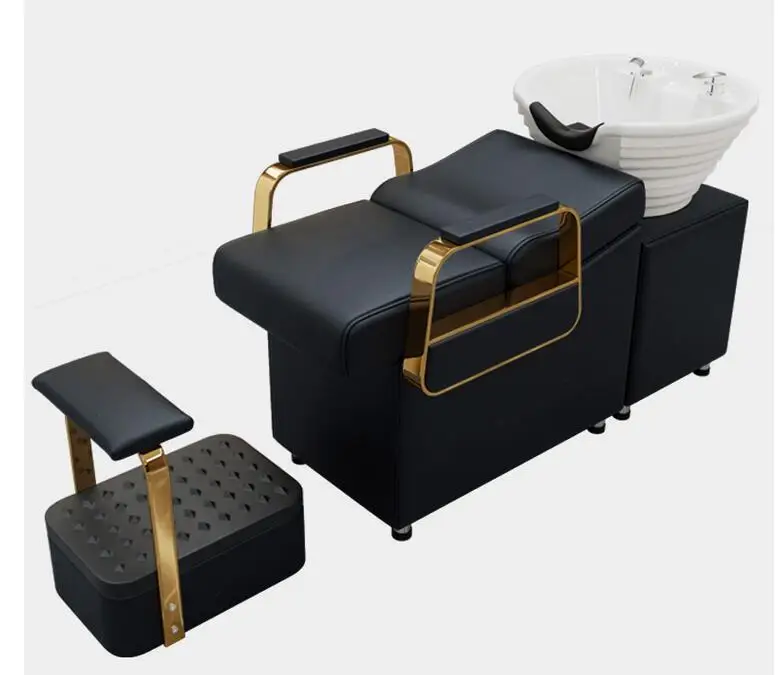 Hairdressing shop net red semi lying shampoo bed barber shop special stainless steel handrail high-grade ceramic basin hair salo