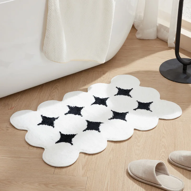 

Inyahome Black and White Dots Bathroom Mats Bath Rug Kitchen Floor Mat Water Absorbent Non-Slip Modern Carpet Badezimmer Teppich