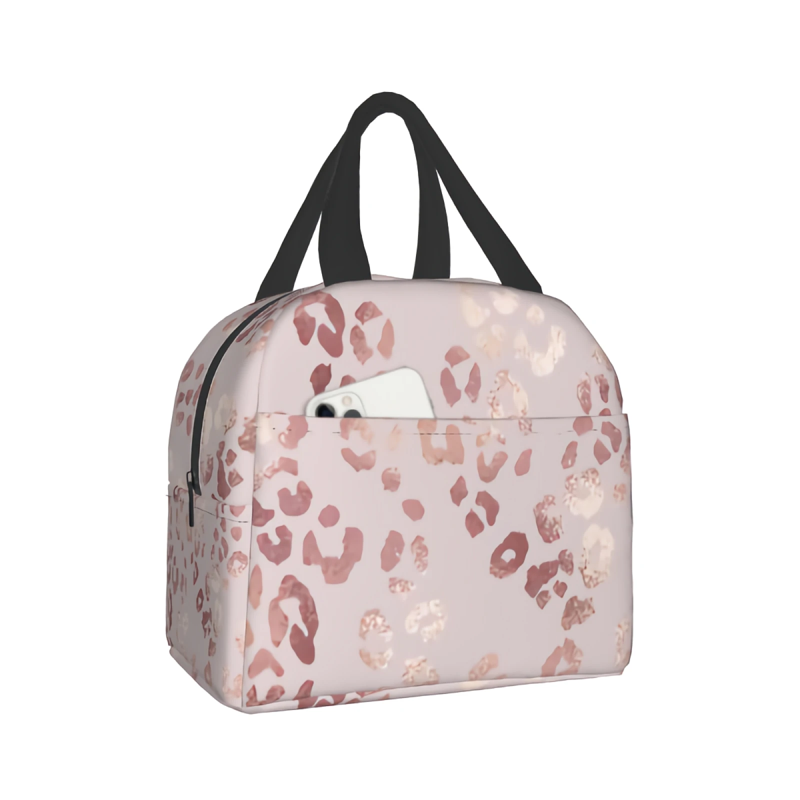 Leopard Print Lunch Bag Elegant Tote Bag Rose Gold Insulated Lunch for Women Men Teen Girls Boys