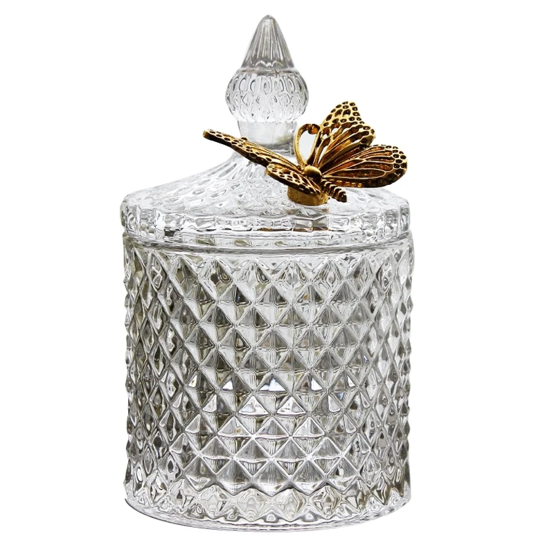 Glass Storage Jars Candy Jar Jewelry Storage Box Golden Butterfly Decorative Crystal Storage Jar with Lid Spice Organizer 5