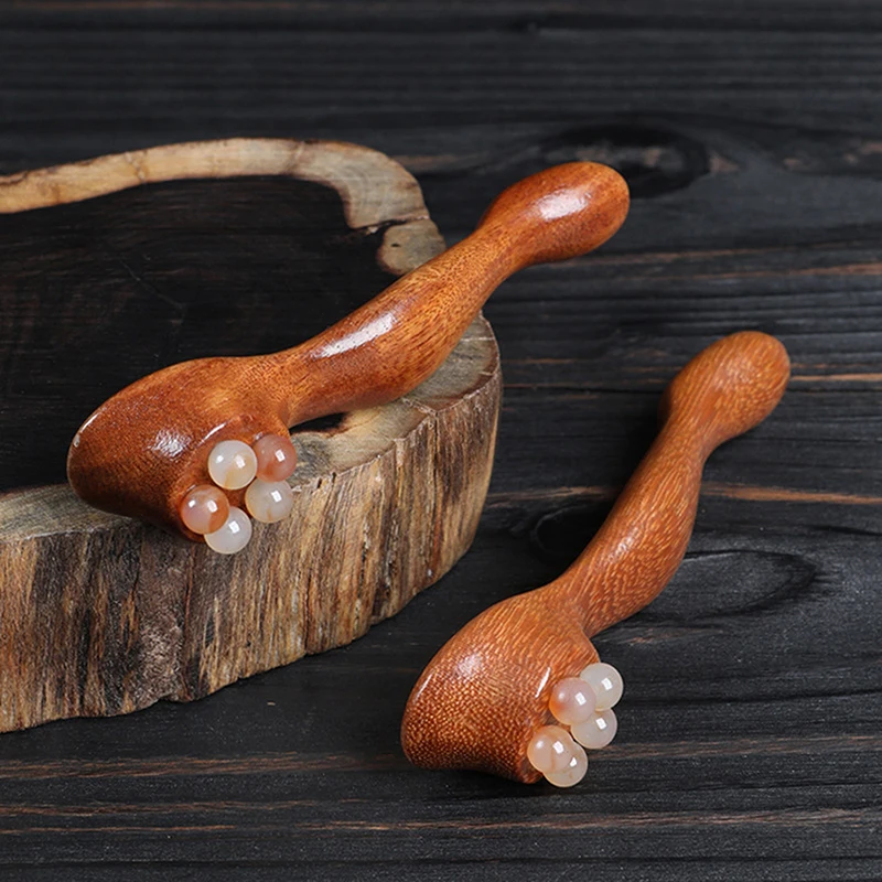 Gua Sha Face Skin Care Massager Reduce Puffiness Sandalwood Eye Massage Stick Five Beads Lotus Seedpod Face Massage Tools