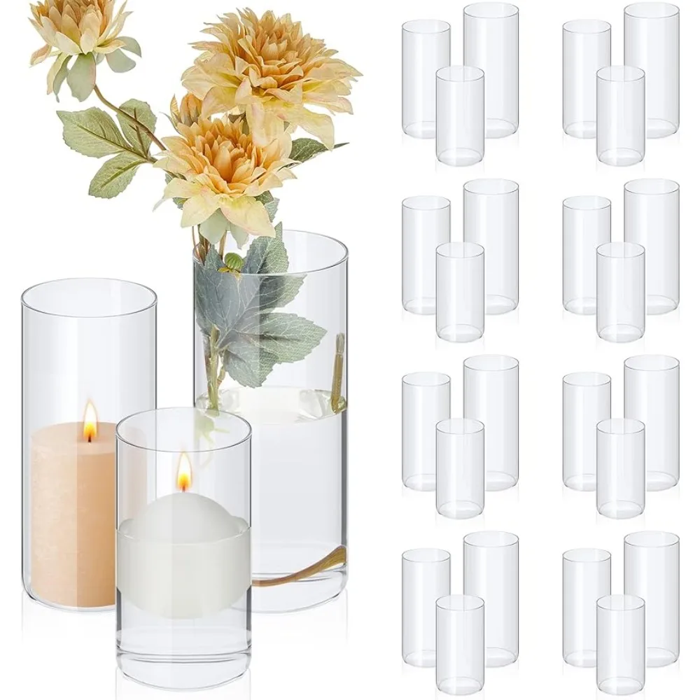 

24 Pcs Glass Cylinder Vases for Centerpieces Clear Glass Vase Multi Use Glass Cylinder Floating Candles Holders Freight Free