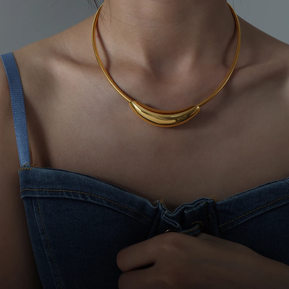 Fashion Stainless Steel Round Necklace Women Gold Plated Choker Punk Accessories Luxury Jewelry Girlfriend Gift