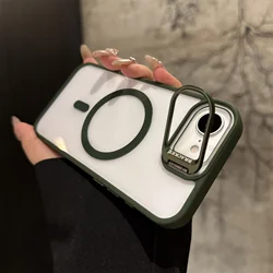 Magsafe - Compatible Clear Case with Metal Camera Frame Stand & Lens Protector - iPhone 12 Pro Max (Dark Green)