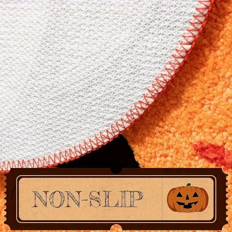Halloween Pumpkin Bath Mat-Non-Slip, Washable & Absorbent Rug For Shower, Tub, And Home Decor-Cute Orange Fall Accent