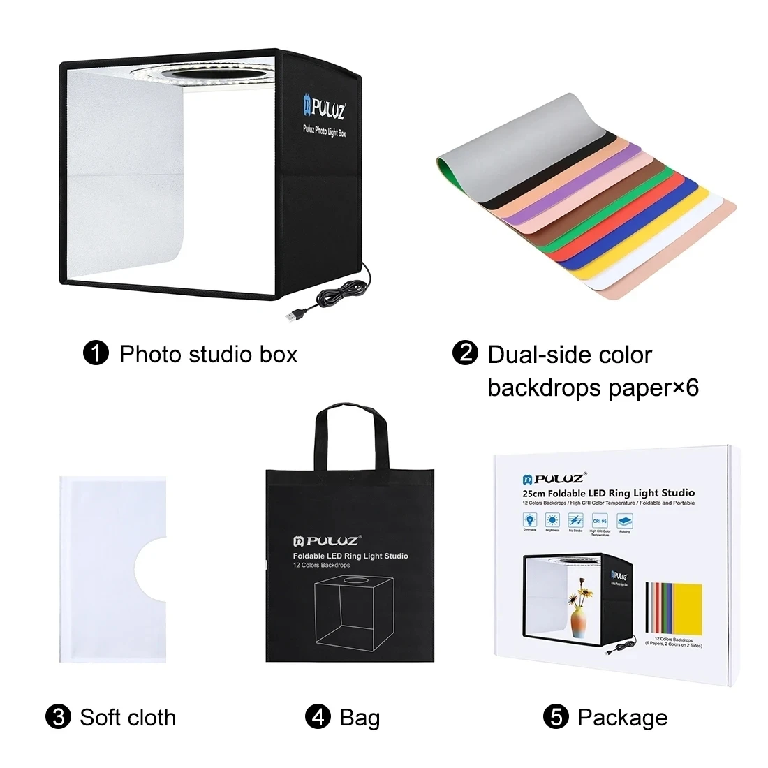 25cm Softbox 3 Color light Modes Lightbox Dimmable Led Ring Light Box Photo Lighting Studio Shooting Tent Box 6 Color Backdrops