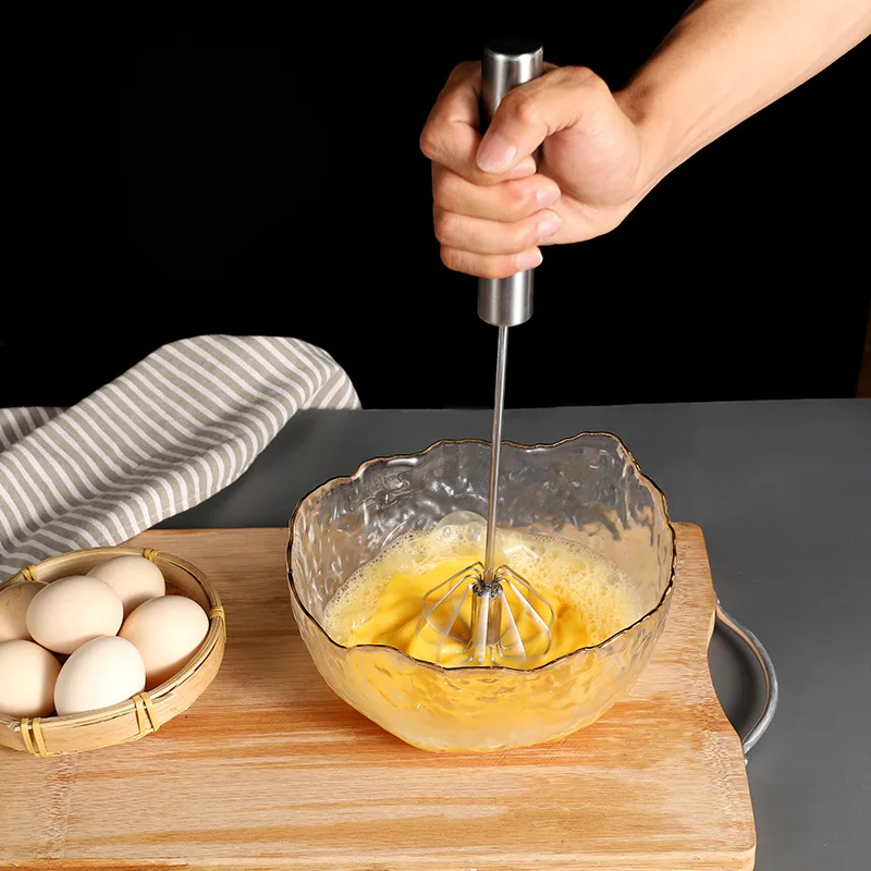 1pc Semi-automatic Rotary Egg Beater, Stainless Steel Whisk