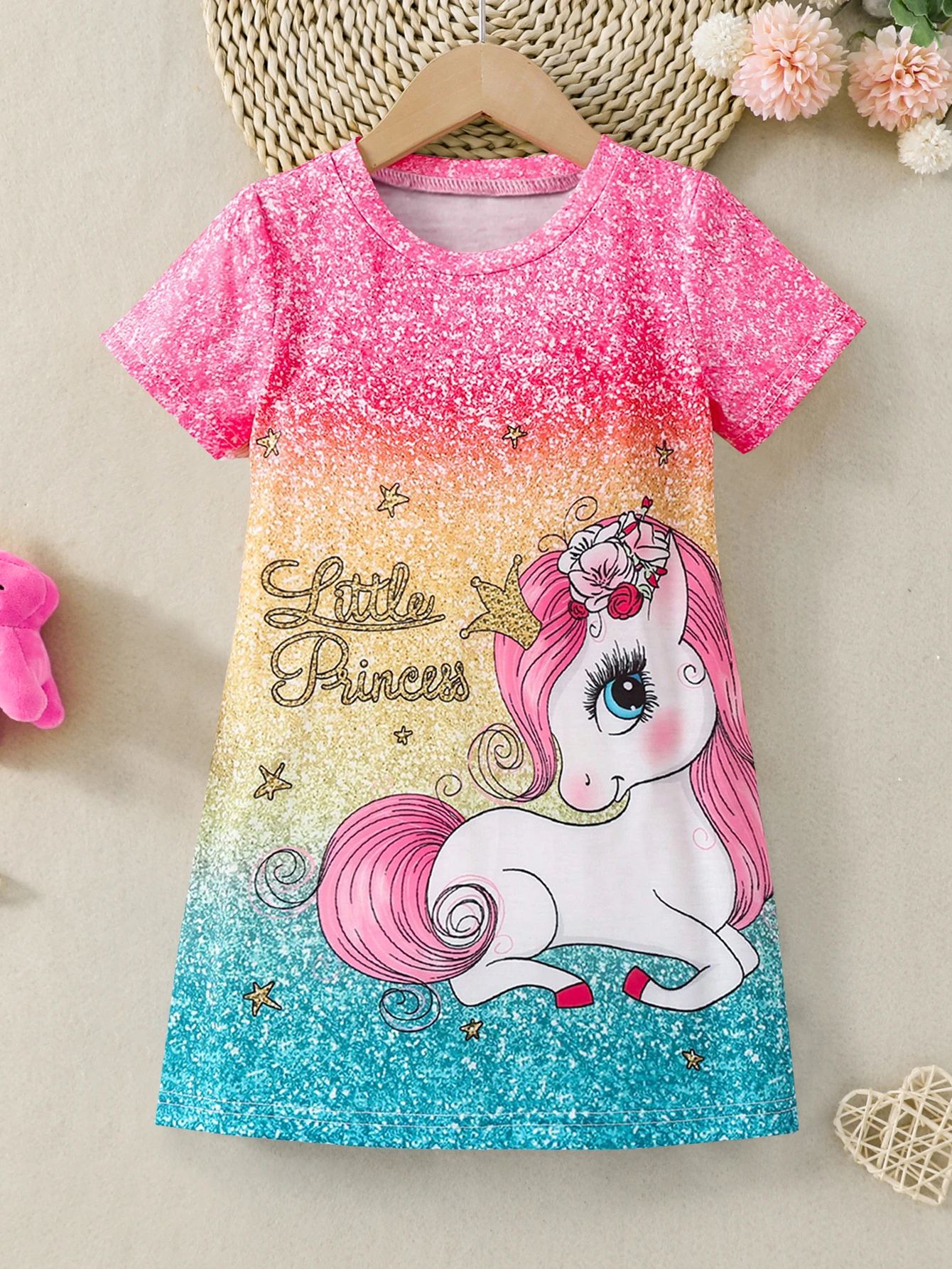 Kids  Young Girl  Unicorn & Letter Graphic Tee Dress