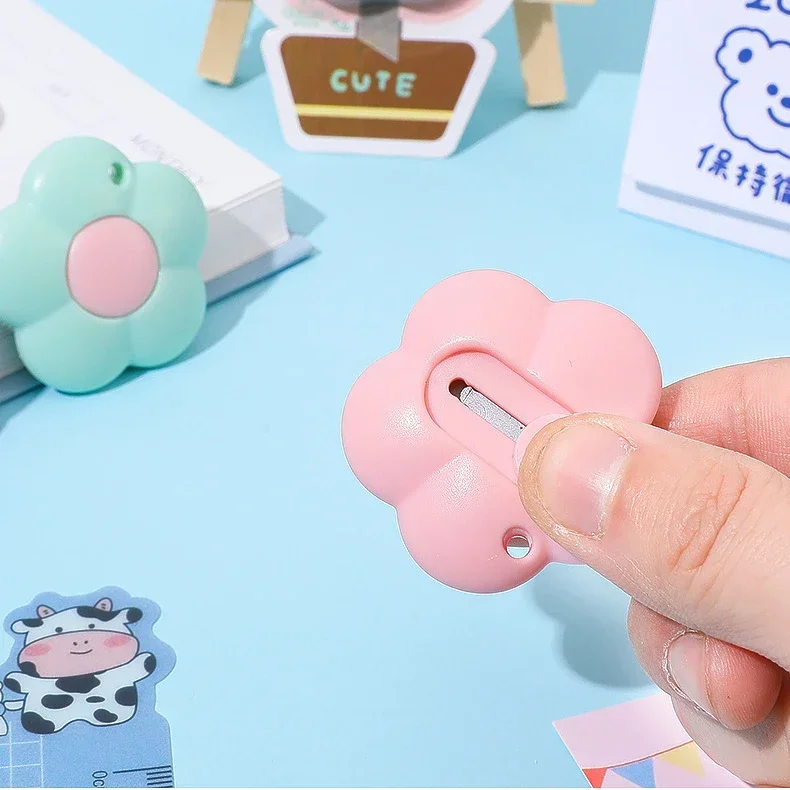 Cute Macaron Color Flower Shape Mini Utility Knife Student Safety Portable Envelope Express Box Opener Office Paper Cutter 1Pc utility knife,paper cutter,pocket folding knife,craft cutting knife