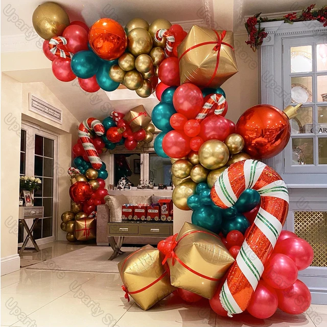 Kit d'arche de guirxiété de ballons de Noël, rouge, blanc, vert, ballon en  aluminium de canne de bonbon, fournitures de décoration de fête, Noël