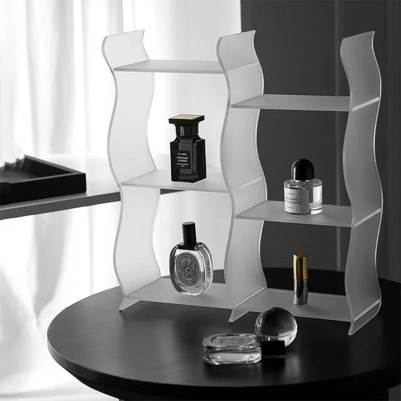 

Acrylic light luxury wave storage rack, living room, table, water cup storage, household bedroom cosmetics, perfume storage rack