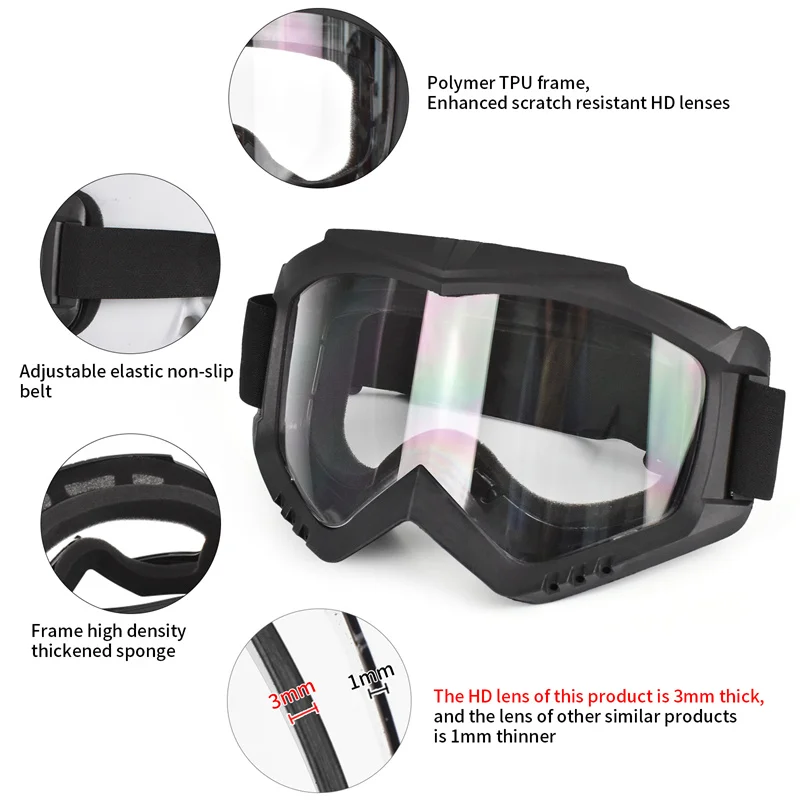 Ski Goggles Color Changing 3 mm Thick Lenses Anti-UV Motorcycle Glasses Cycling Eyewear for Outdoor Sports 4