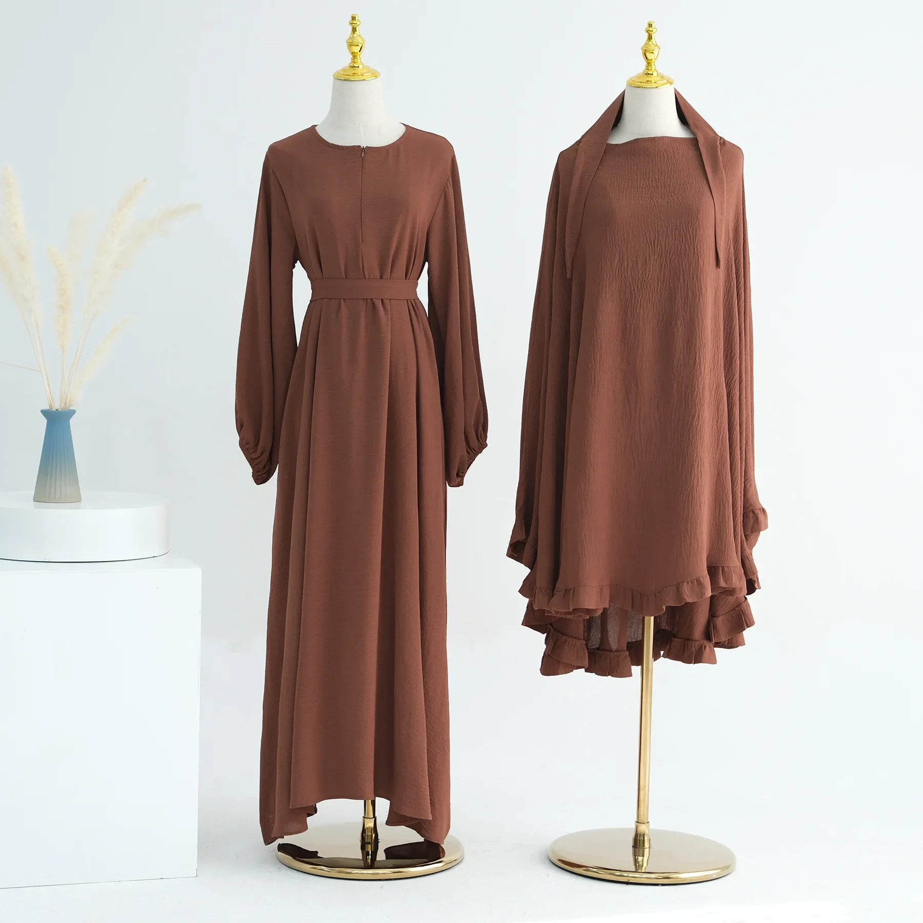 Ramadan Prayer Abaya Dress and Khimar Sets for Muslim Women 2024 New Abayas Dubai Luxury 2 Piece Jilbabs Turkey Islam Clothing