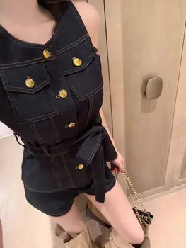 Y2k American Dark Blue High Waist Denim Shorts For Women 2026 Spring And Summer Fashion Hip-Hop Gothic Casual Slim Shorts 1