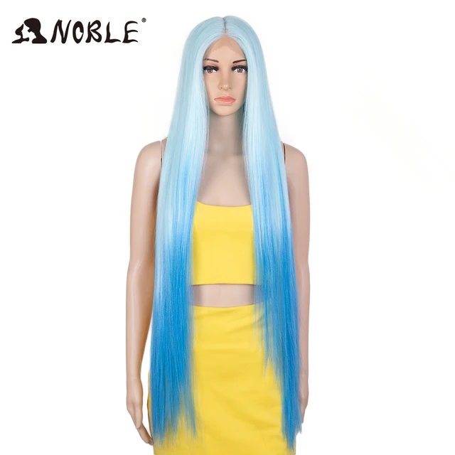 Noble Lace Wigs For Black Women Straight Wig Synthetic Lace Wig 38 Inch Ombre Blonde Lace Wig  Cosplay Synthetic Lace Wig LTT BLUE-BLUE5