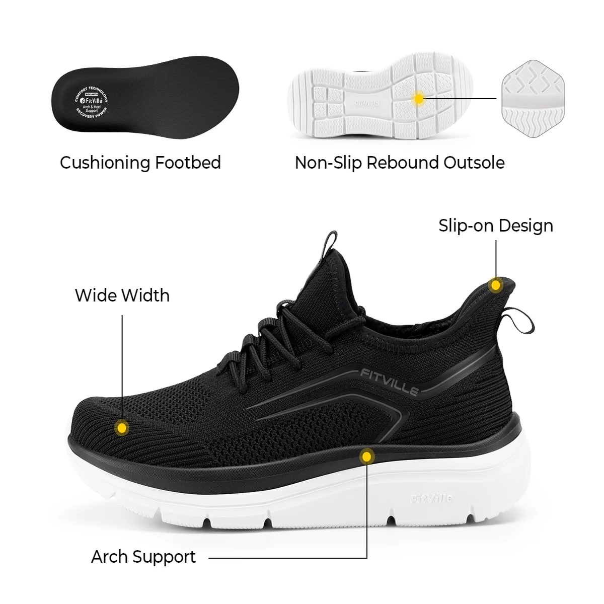 FitVille Thick Sole Running Shoes Mens Sneakers Shock Absorbing Rebound Lightweight For Swollen Feet Arch Support Wide Shoes 2