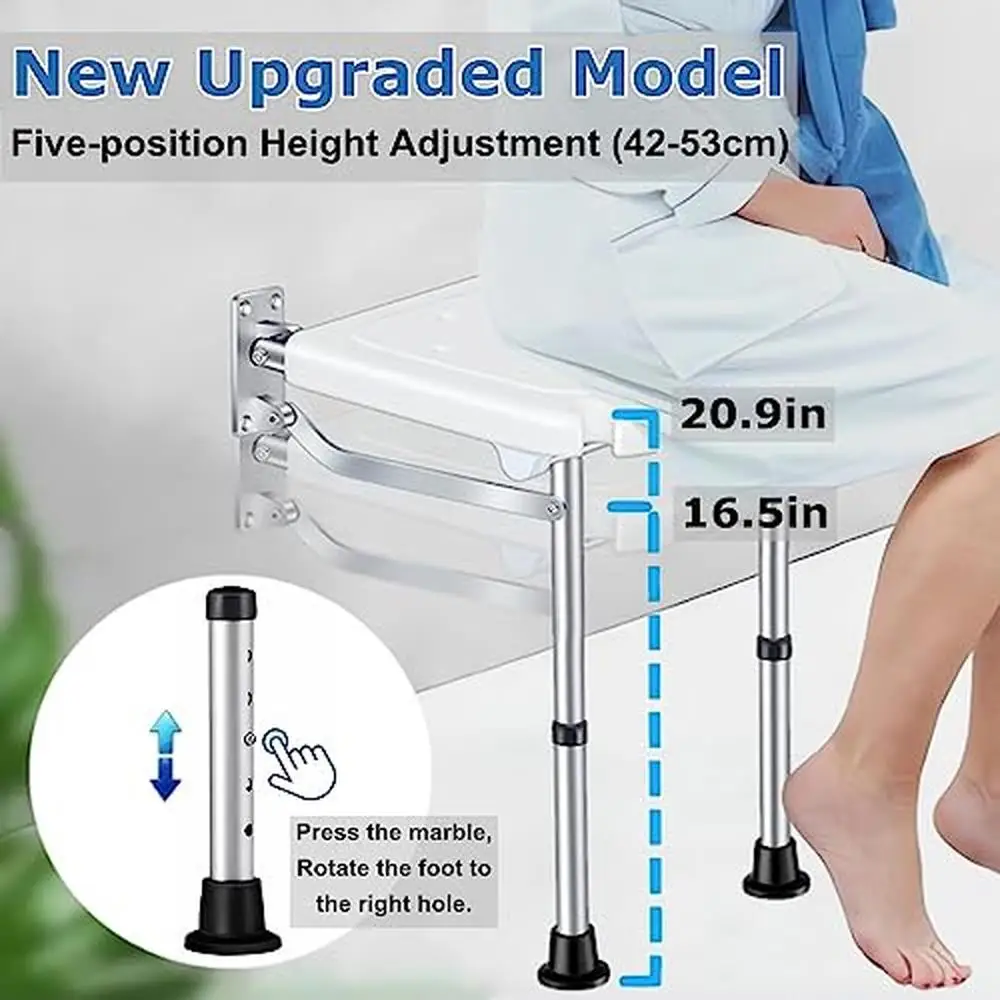 Adjustable Height Folding Shower Seat Wall Mounted Bath Bench Stool Elderly Handicap Pregnant Women Stylish & Convenient Space 3