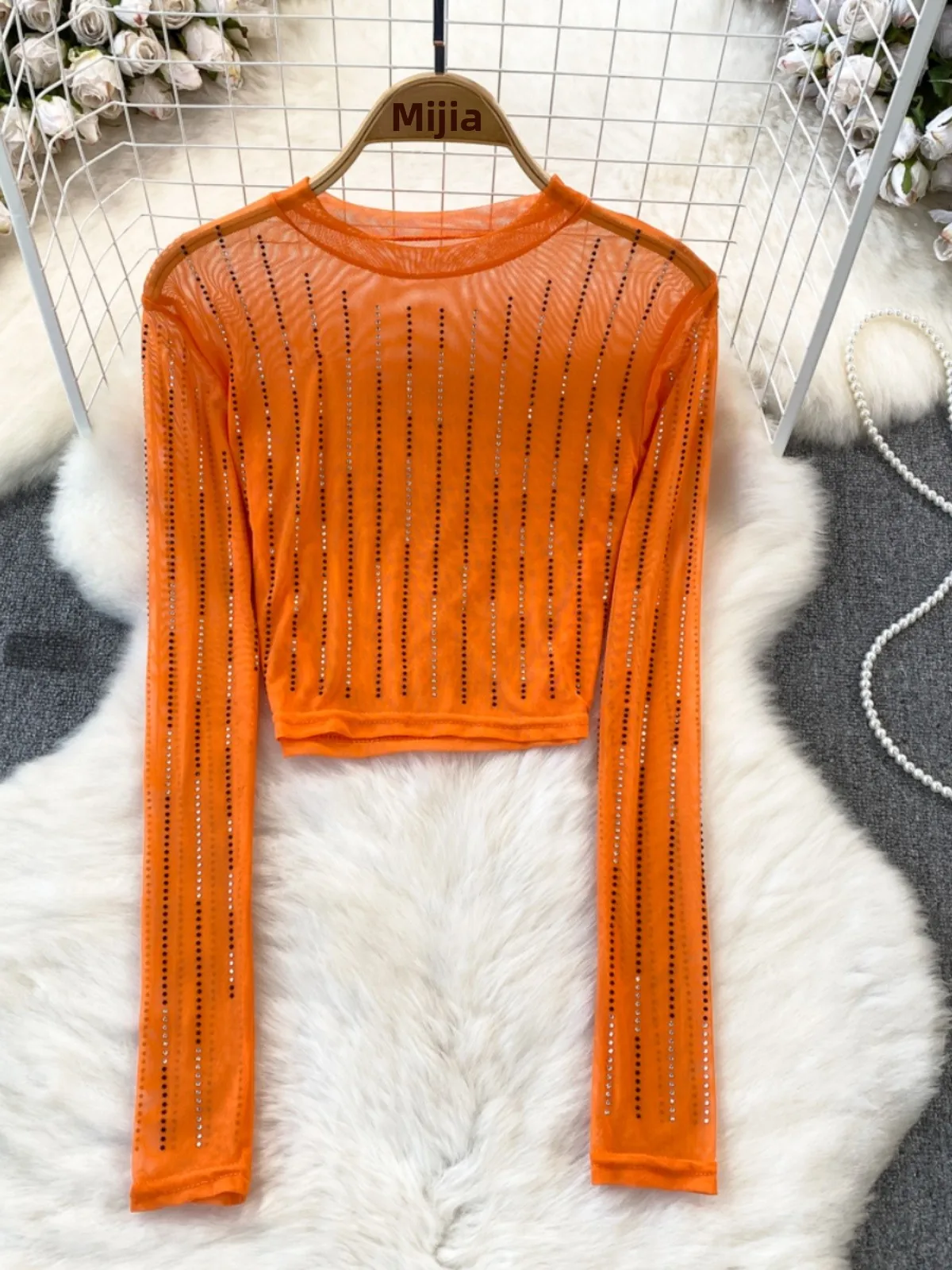 Sun Protection Me irt round Ne Long Sve ort Sle Women's Spring Autumn American Hot Girl Design Sense Sweet And S...