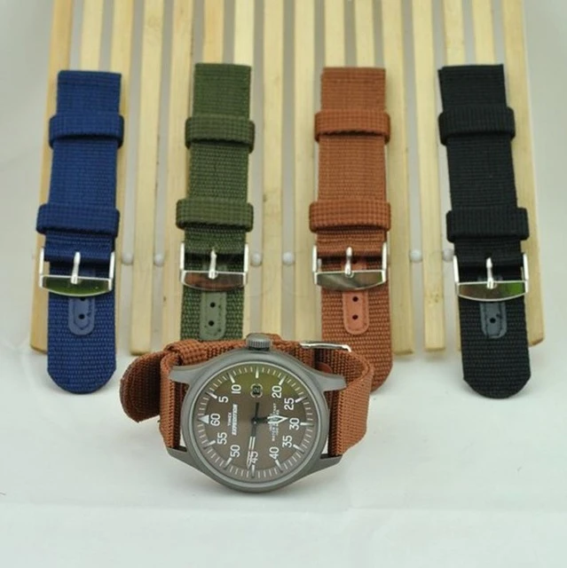 22mm Black x Khaki Rugged Nylon Military Watch Strap