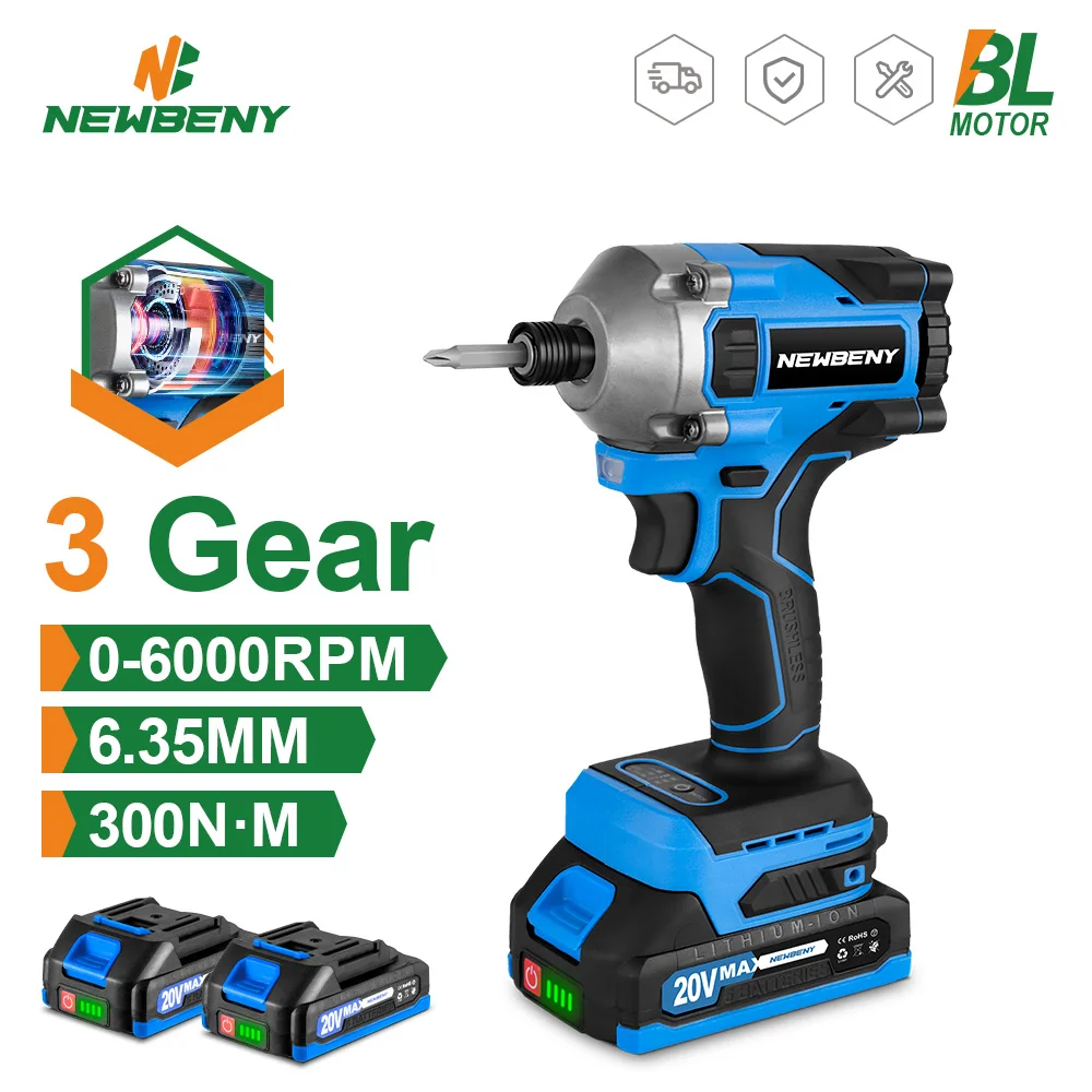 NewBeny 300N.m Brushless Electric Drill Screwdriver 1/4 inch Cordless Handheld Electric Impact Wrench For Makita 18V Battery