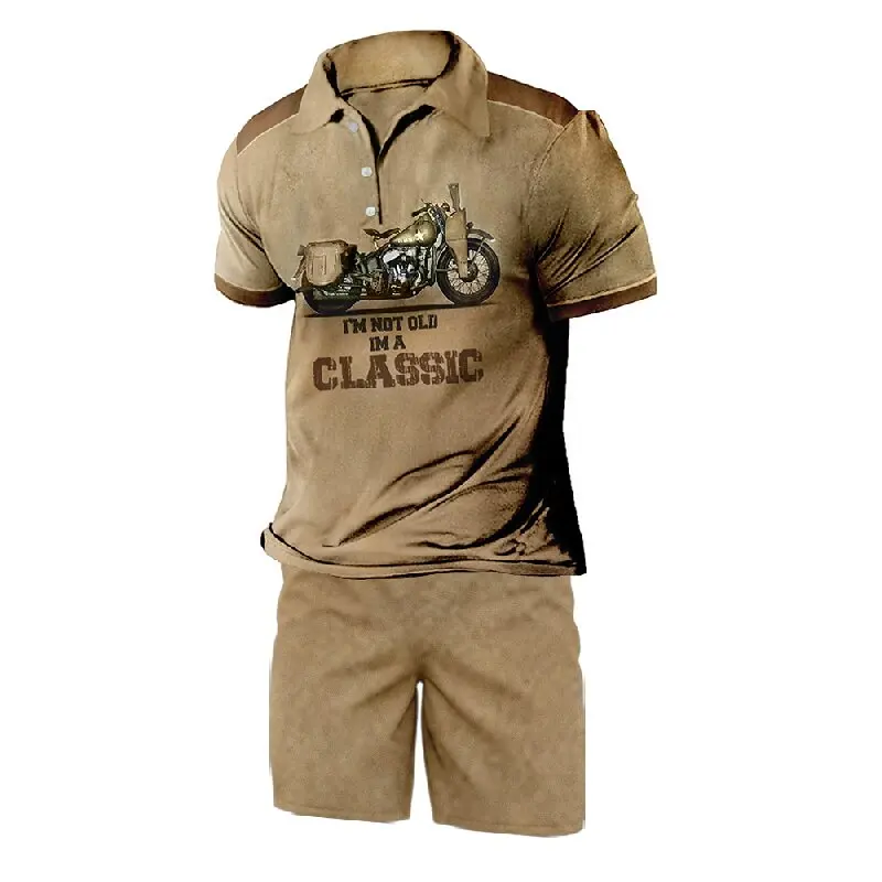 

2023 Latest Men's Summer Suit Casual Short Sleeve T-shirt Beach Shorts Designer Vintage Motorcycle I'M NOT OLD IM A CLASSIC