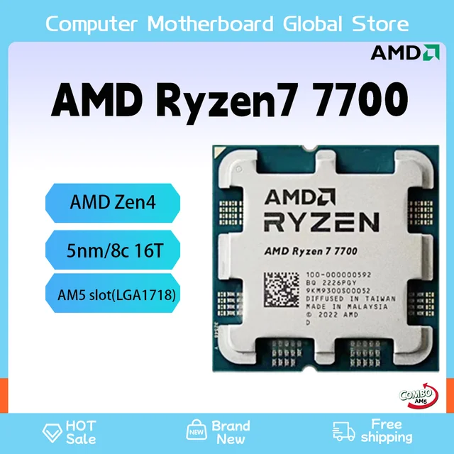 AMD Ryzen 7 7700 Novo CPU Processor R7 7700 Brand Am5 Processor 5NM L3=32M 65w TDP For DDR5 B650m Aorus AX wifi Motherboard 2