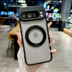 Enhanced Shockproof Matte Clear Case with 360° Rotating Stand and Magsafe Compatibility - Google Pixel 10 (Black)