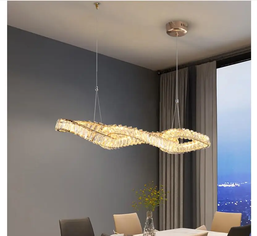 

Newly Crystal Long Sprial Pendant Lamp Bar Light Restaurant Kitchen Long Table Pendant Lamp Lighting Art Deco Home Hanging Lamp