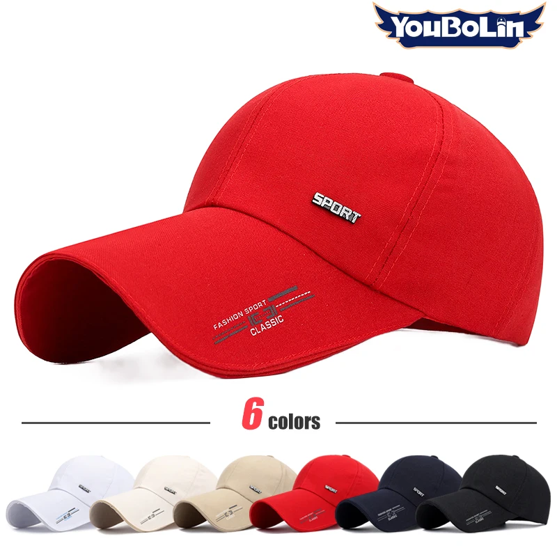 Frühling und Sommer neue Baseballkappe mit verlängerter Krempe für Herren, Outdoor-Angeln, Sonnenhut mit großer Krempe, Damen-Baumwoll-Canvas-Hut