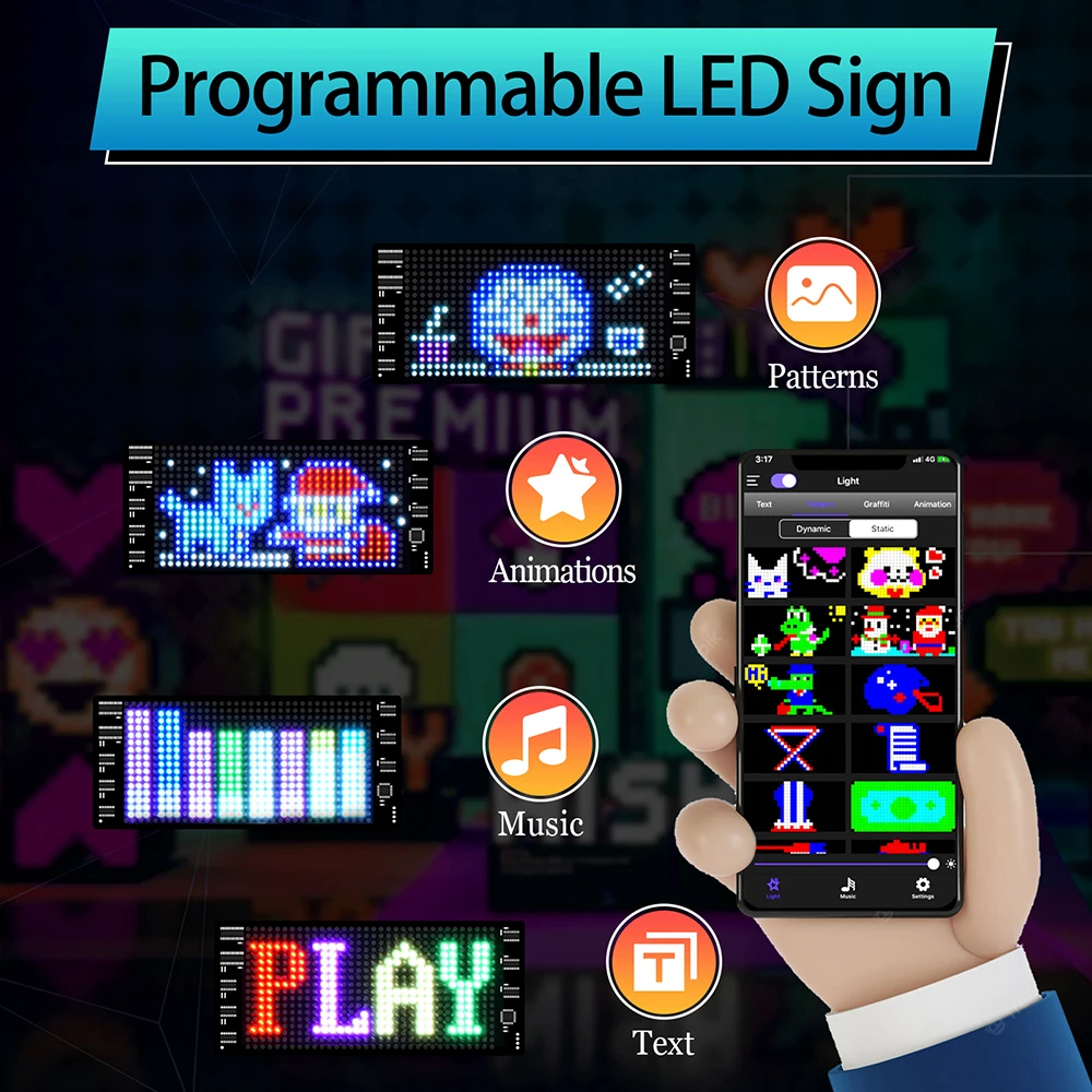 GOTUS świeci jasno elastyczny znak, LED reklamowa oznakowanie animowane programowalne, znak samochodowy LED, sterowane przez aplikację Bluetooth