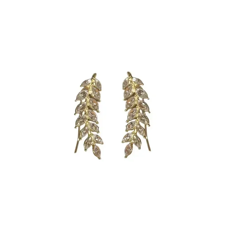 Luxury Wheat Ears Full of Rhinestones One-piece Exquisite Earrings for Women Niche Design Earrings Temperament Feminine Jewelry