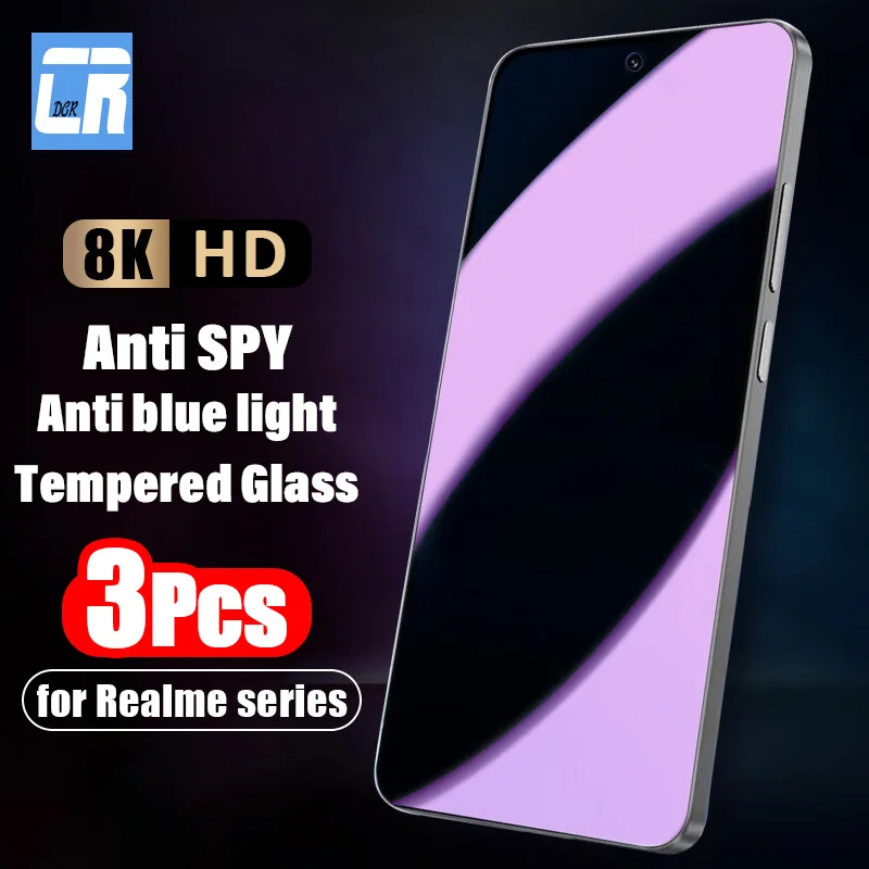 

1-3PCS Privacy Anti-Blue Light Tempered Glass For Realme 10 10S V20 V13 V15 V23 V25 Anti Spy Screen Protector Realme Q5 Q3 Pro
