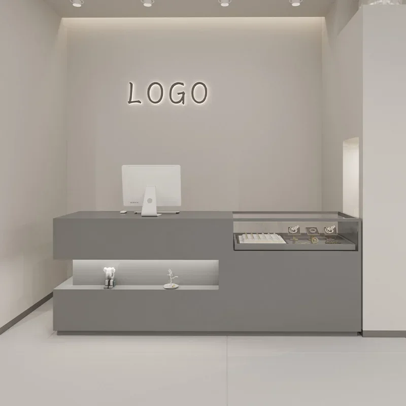 Receptionist Front Desk Salon Reception Bank Aesthetic Furniture Bureau Luxury Tempered Glass Help Vintage Office Professional