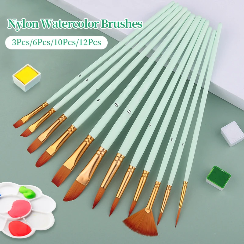 Nylon Hair Wooden Handle Artist Paint Brush Set Professional Oil Watercolor Acrylic Painting Brushes 3/6/10/12Pcs Art Supplies 4