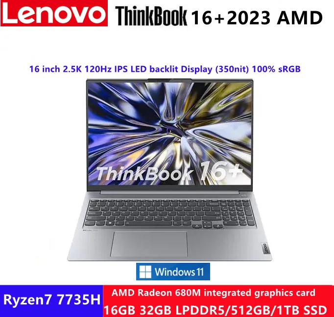 

Lenovo ThinkBook 16+ Laptop 2023 Ryzen R7 7735H AMD 16GB/32GB RAM 512G/1T/2TB SSD 16-Inch 2.5K 120Hz Screen Slim Notebook PC