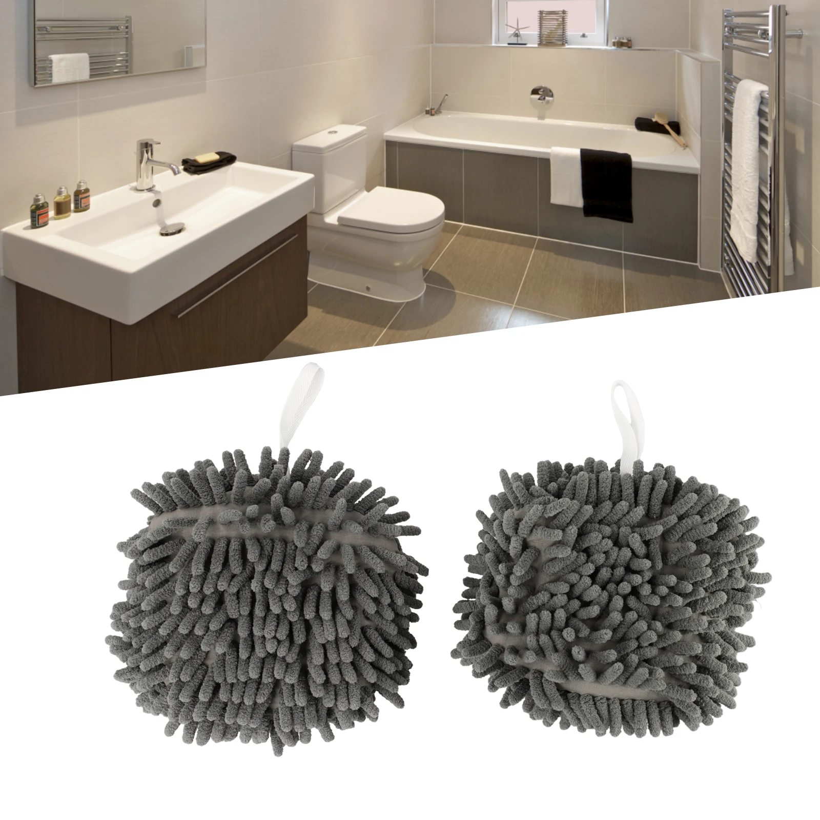

2pcs Handball Chenille Round Soft Rubbing Handball Hanging Hand Towel Quick-drying Kitchen Bathroom Water-absorbent Cleaning Rag