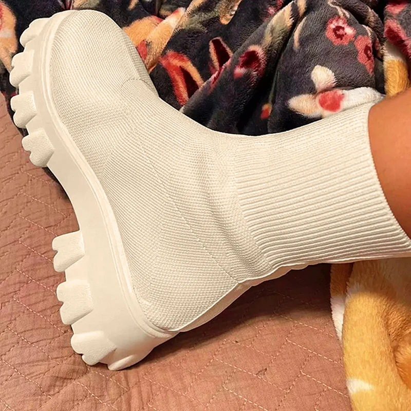 

Womens Boots AnkleWomen Shoes Platform Sock Boots Thick-soled Casual Knitted Walking Shoes Woman Size 43 Botas Women's Boots