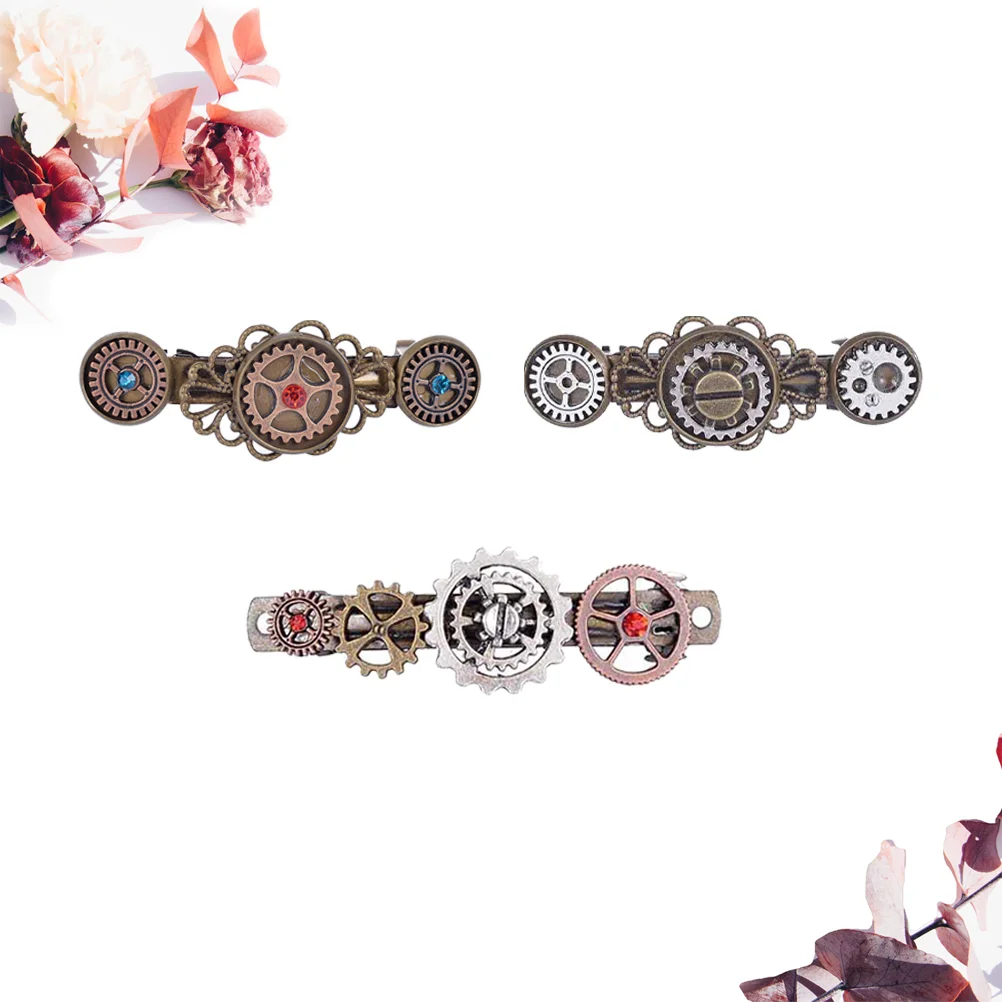 

Steampunk Hair Clip French Hair Pin Punk Steam Gear Barrettes Vintage for Hair Accessories 3pcs