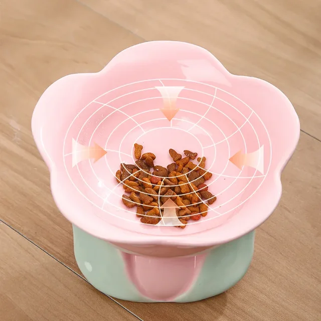Flower Ceramic Cat Bowl Pet Food  Bowl for Cats Dogs Supplies Neck Protection 3