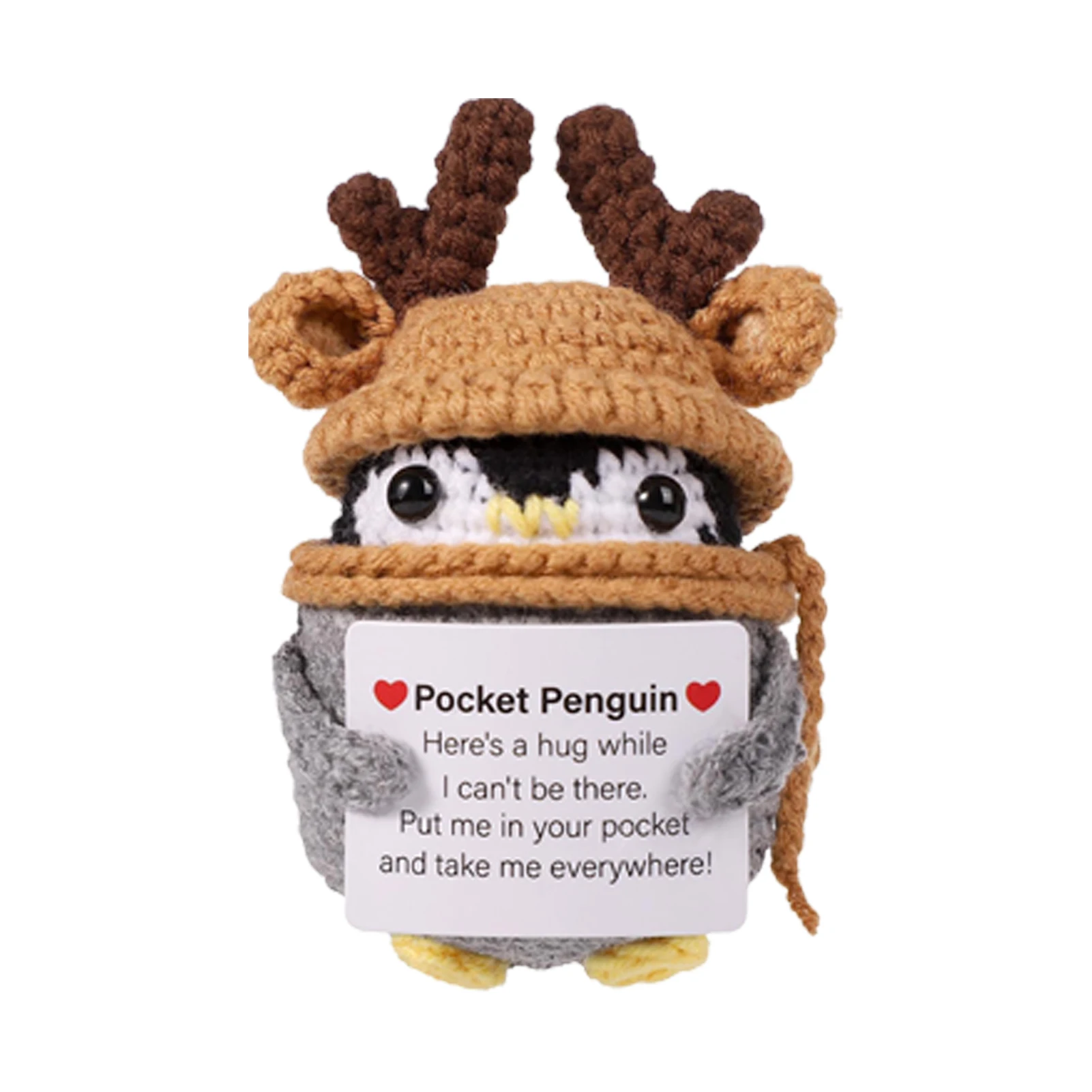 thumbnail image 2 of Funny Handmade Knitted Positive Penguin With Encouragement Card Crochet Wool Pocket Hug Penguin Dolls Home Room Decoration Gifts 2 of 13