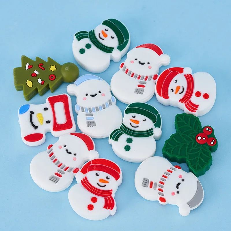 

5 Pcs/set Christmas Themed Silicone Beads Teether Snowman Tree Xmas Stocking Food Grade DIY Pacifier Chain Jewelry Accessories